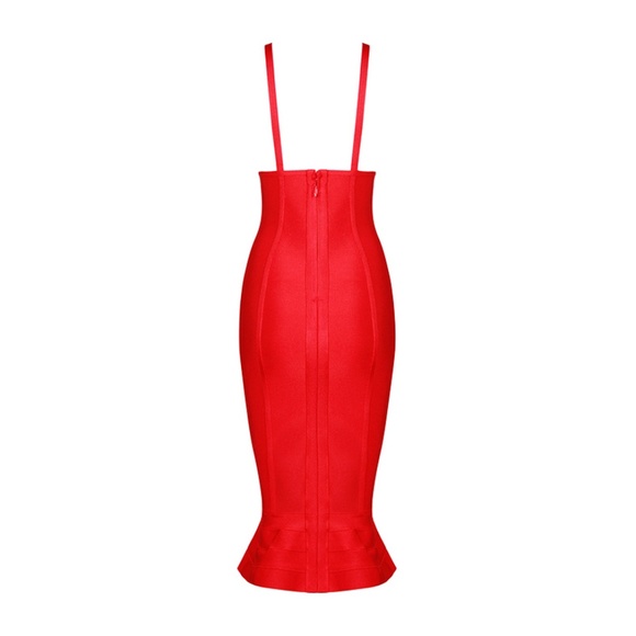 Bandage V-Neck Midi Mermaid Dress in Bright Red - Picture 8 of 13